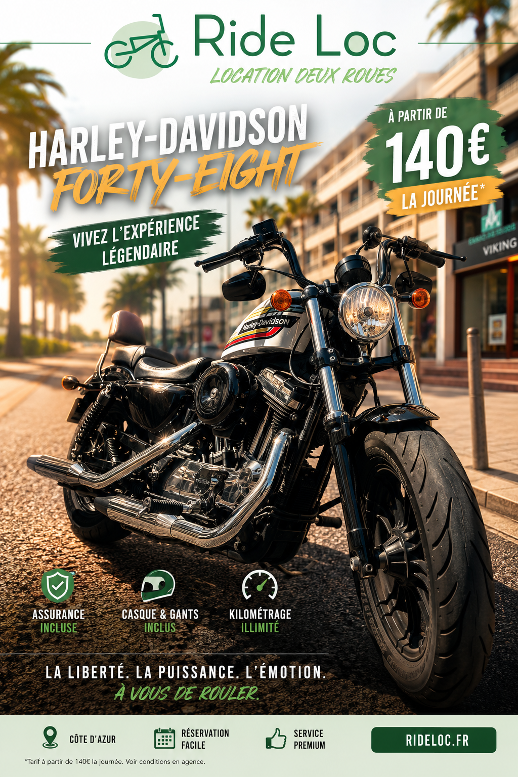 Prenez le guidon d’une légende. Vivez l’expérience unique de la Harley-Davidson Forty-Eight et découvrez la Côte d’Azur autrement. Son style iconique, son moteur au caractère incomparable et son confort de conduite en font la moto parfaite pour une journée d’évasion. 🔥 À partir de 140 € la journée ✅ Kilométrage illimité ✅ Casque et gants inclus ✅ Assurance incluse Réservez dès maintenant et laissez-vous séduire par le plaisir de rouler en Harley. 📍 Ride Loc – Location de deux-roues 🌐 www.ride-loc.com #RideLoc #HarleyDavidson #FortyEight #LocationMoto #CotedAzur #Nice #FrenchRiviera #HarleyLife #RideYourDream #MotoPassion #RoadTrip #Freedom